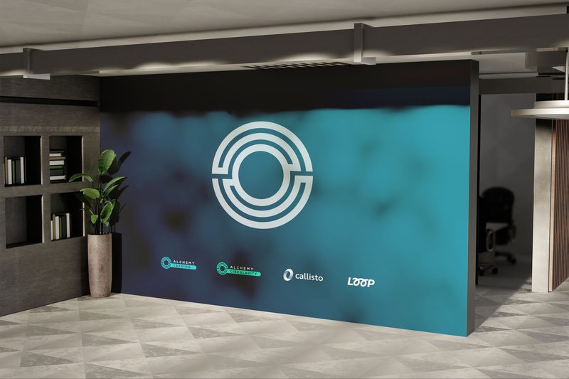 Lobby wall with the group brands