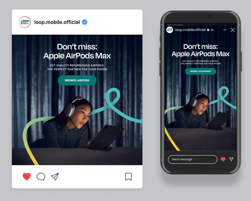 The same creative adapted to a feed post and to a story