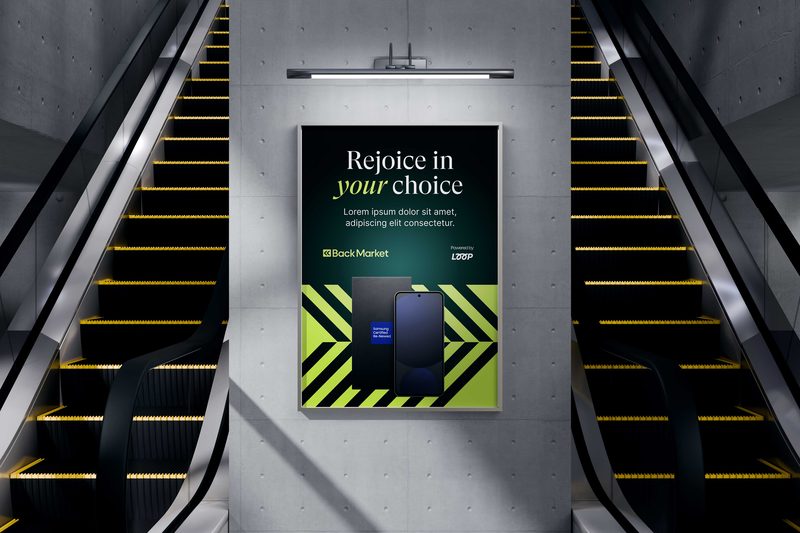 Poster between two escalators