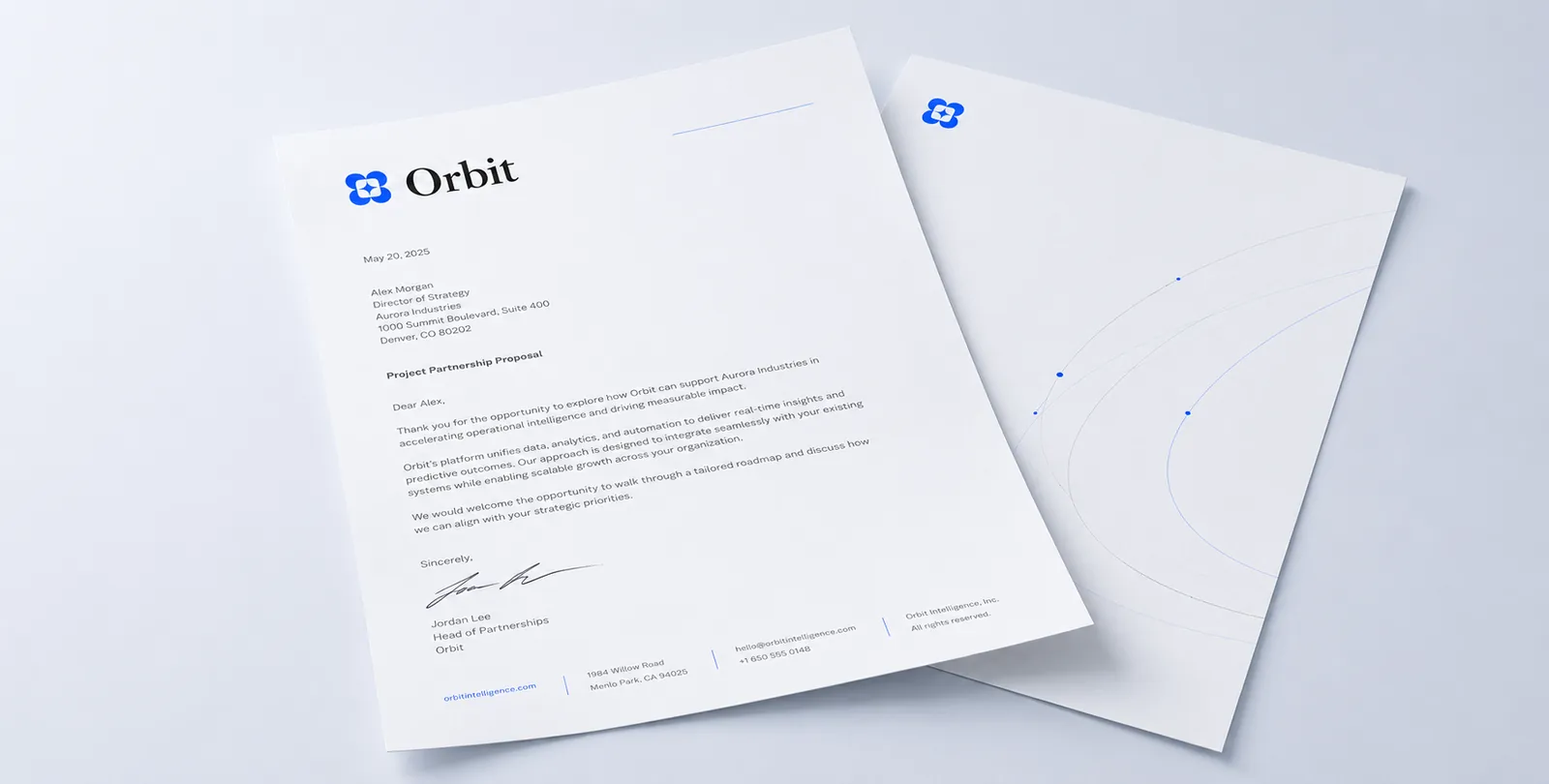 Orbit letterhead and envelope